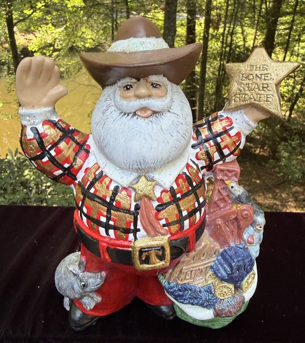 VTG 2000 Lone Star State TEXAS Cowboy Oil Santa Christmas Ceramic Mold Figure